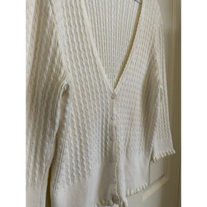 Pria White Cable Knit Cardigan Women Large